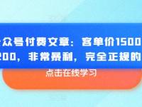 某公众号付费文章：客单价1500，利润1200，非常暴利，完全正规的产品【45670766】