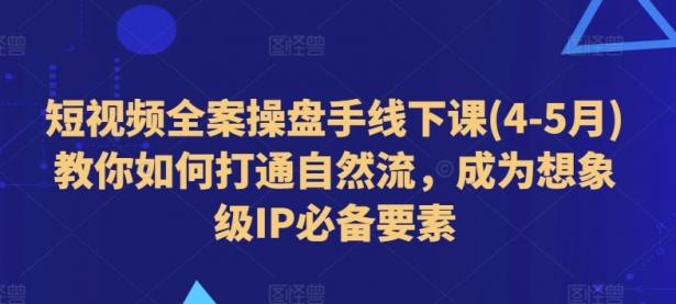 短视频全案操盘手线下课(4-5月)教你如何打通自然流，成为想象级IP必备要素【45670747】