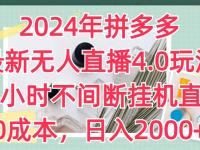 2024年拼多多最新无人直播4.0玩法，24小时不间断挂机直播，0成本，日入2k【45670736】