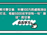 某付费文章：年赚100w的虚拟项目打法，号称5000多字没有一句“废话”的文章【45670729】