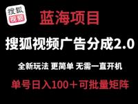 搜狐视频2.0 全新玩法成本更低 操作更简单 无需电脑挂机 云端自动挂机单号日入100+可矩阵【45670712】