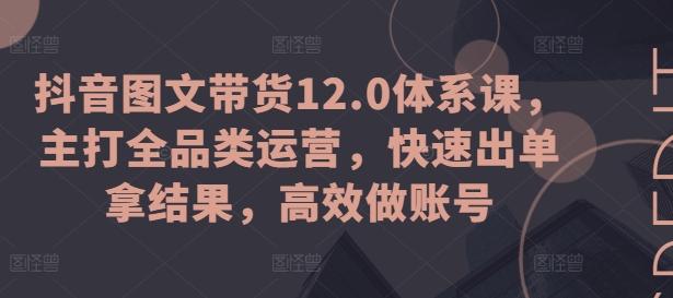 抖音图文带货12.0体系课，主打全品类运营，快速出单拿结果，高效做账号【45670710】