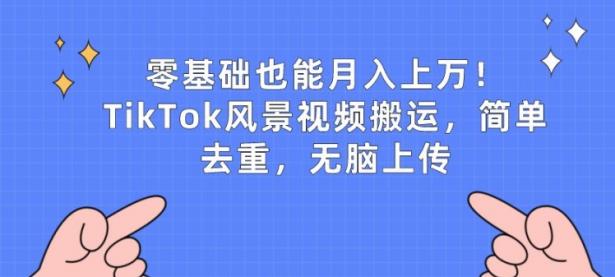 零基础也能月入上w，TikTok风景视频搬运，简单去重，无脑上传【45670680】